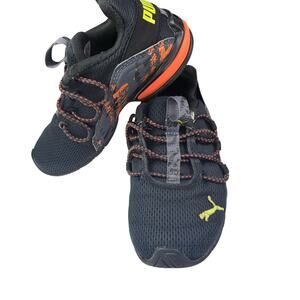 Puma Axelion Mesh Tech Slip On Running Sneaker Shoe Boy 13.5C Black Orange Sport